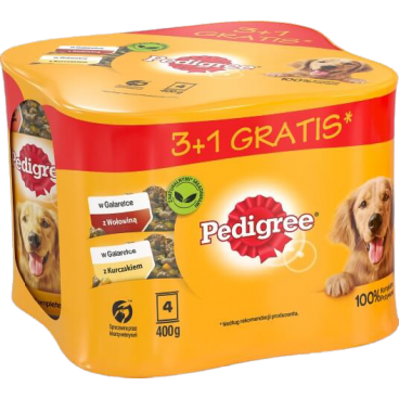 PEDIGREE Adult 3+1 puszka 4x400g - mokra karma dla psów w galaretce (2x z kurczakiem, 2x z wołowiną)