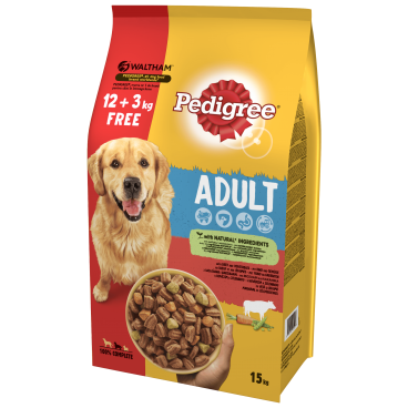 PEDIGREE® Adult 15kg (12+3kg GRATIS)  z wołowiną i warzywami - sucha karma dla dorosłych psów