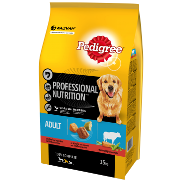 PEDIGREE® Adult Professional Nutrition 15kg z wołowiną i warzywami - sucha karma pełnoporcjowa dla dorosłych psów