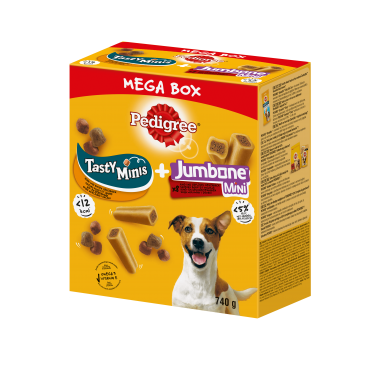 PEDIGREE® Mega Box Tasty Minis i Jumbone™ Mini – przysmak dla dorosłych psów (z Kurczakiem, o smaku Kaczki oraz o Smaku Wołowiny