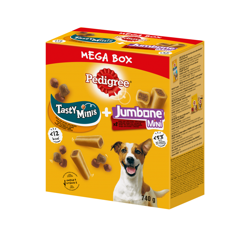 PEDIGREE® Mega Box Tasty Minis i Jumbone™ Mini – przysmak dla dorosłych psów (z Kurczakiem, o smaku Kaczki oraz o Smaku Wołowiny