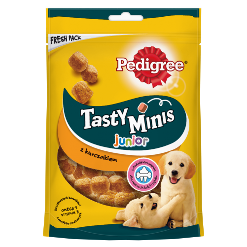 PEDIGREE® Tasty Minis Junior 125 g – karma uzupełniająca dla szczeniąt, z kurczakiem