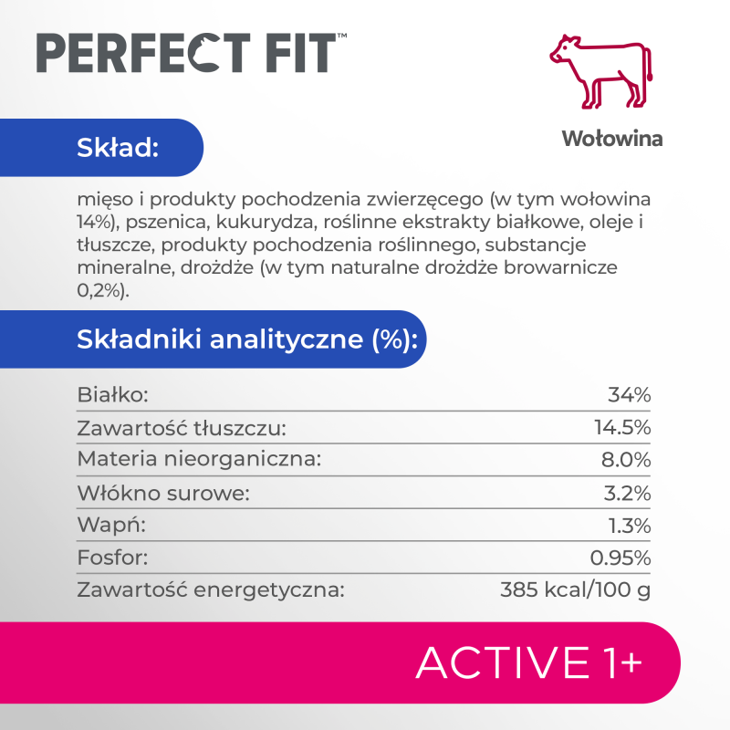 PERFECT FIT (Adult 1+) 3x750g Bogaty w Wołowinę - sucha karma dla kotów dorosłych