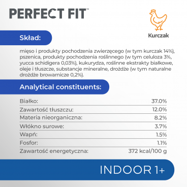 PERFECT FIT (Indoor 1+) 3x750g Bogaty w Kurczaka - sucha karma dla kotów żyjących w domu