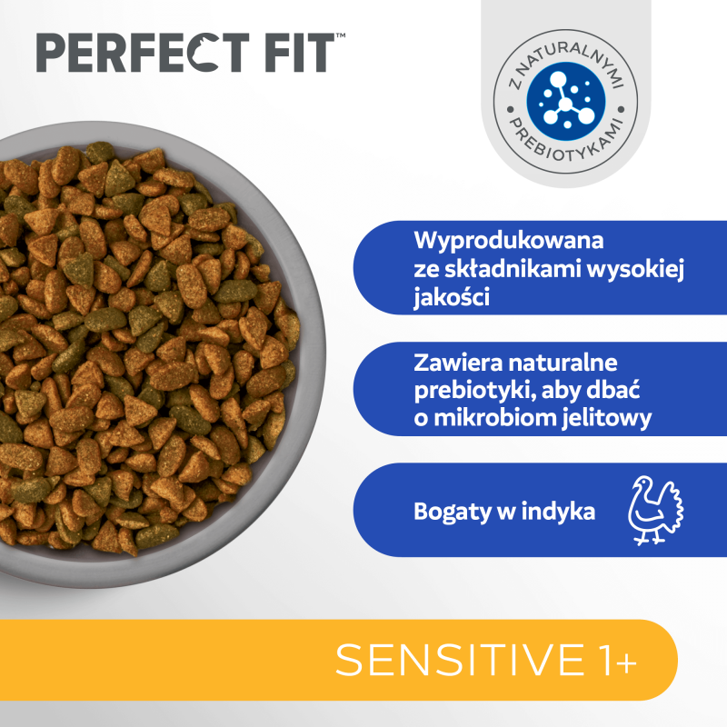 PERFECT FIT (Sensitive 1+) 7kg Bogaty w Indyka - sucha karma dla dorosłych kotów