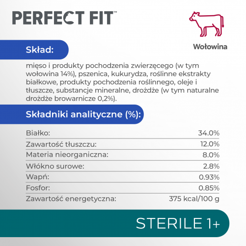 PERFECT FIT (Sterile 1+) 6x750g Bogaty w Wołowinę - sucha karma dla kotów po sterylizacji