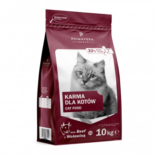 PRIMAVERA PREMIUM Pełnoporcjowa karma dla kota z wołowina 10kg + Cat's best Original 5l żwirek dla kota