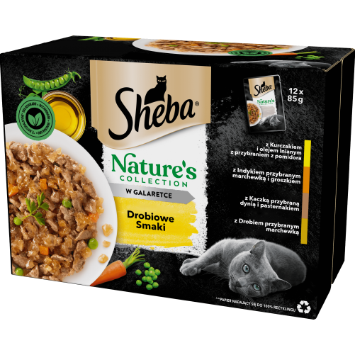 SHEBA saszetka 12x85 g Nature’s Collection Drobiowe Smaki - mokra karma pełnoporcjowa dla dorosłych kotów, w galaretce