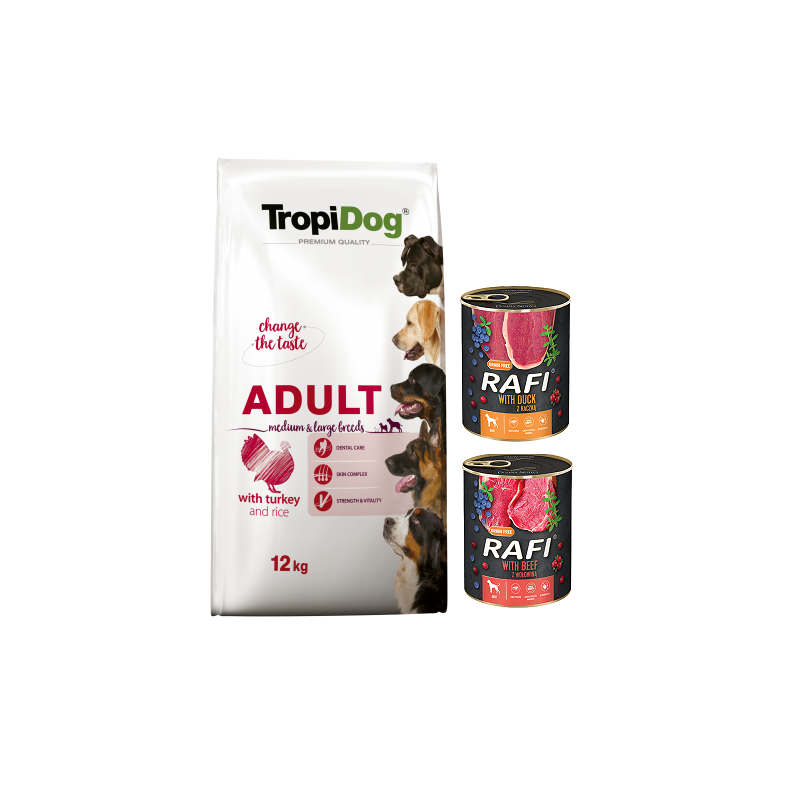 Tropidog Premium Adult M&L Turkey 12kg + GRATISY