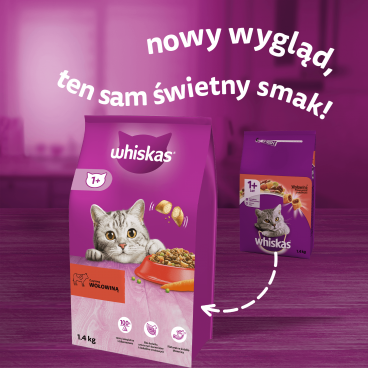 WHISKAS Adult 1,4 kg - sucha karma pełnoporcjowa dla dorosłych kotów, z pyszną wołowiną