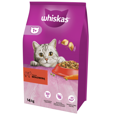 WHISKAS Adult 14 kg - sucha karma pełnoporcjowa dla dorosłych kotów, z pyszną wołowiną