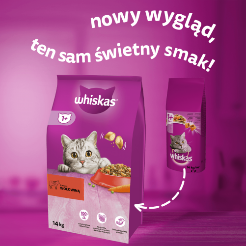 WHISKAS Adult 14 kg - sucha karma pełnoporcjowa dla dorosłych kotów, z pyszną wołowiną