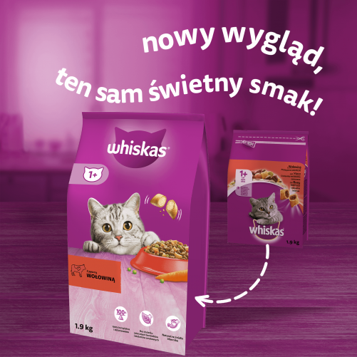 WHISKAS Adult 1,9 kg - sucha karma pełnoporcjowa dla dorosłych kotów, z pyszną wołowiną