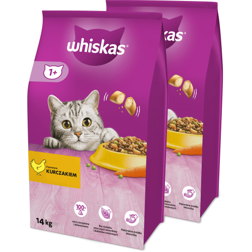 WHISKAS Adult 2x14kg - sucha karma pełnoporcjowa dla dorosłych kotów, z pysznym kurczakiem