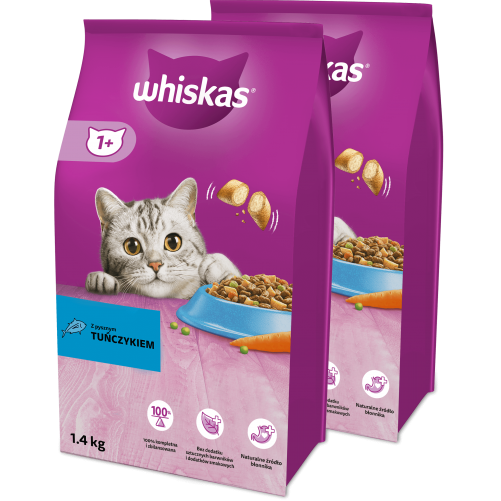 WHISKAS Adult 2x1,4 kg - sucha karma pełnoporcjowa dla dorosłych kotów, z pysznym tuńczykiem