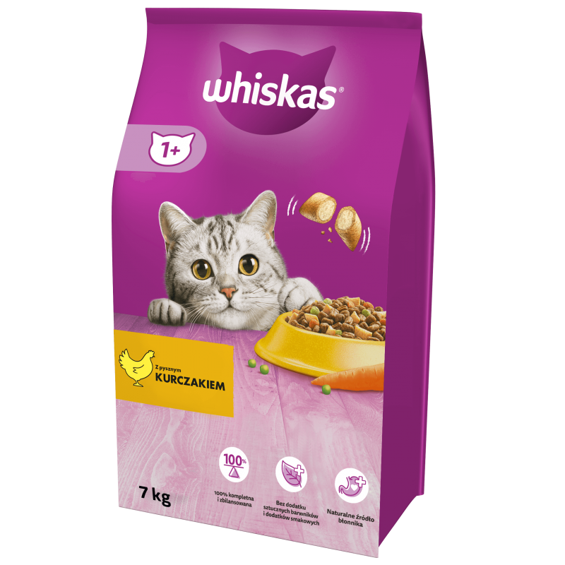 WHISKAS Adult 7 kg - sucha karma pełnoporcjowa dla dorosłych kotów, z pysznym kurczakiem