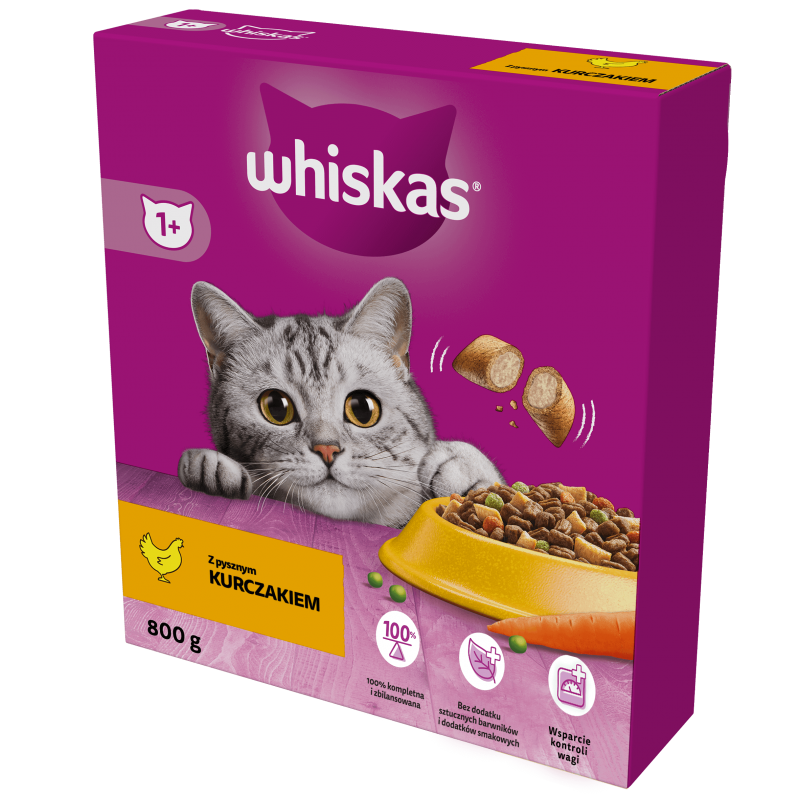 WHISKAS Adult 800 g - sucha karma pełnoporcjowa dla dorosłych kotów, z pysznym kurczakiem