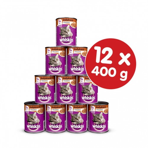 WHISKAS Adult puszka 12x400g - mokra karma dla kotów z indykiem w galaretce