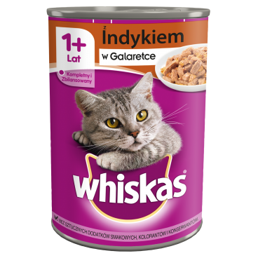 WHISKAS Adult puszka 12x400g - mokra karma dla kotów z indykiem w galaretce