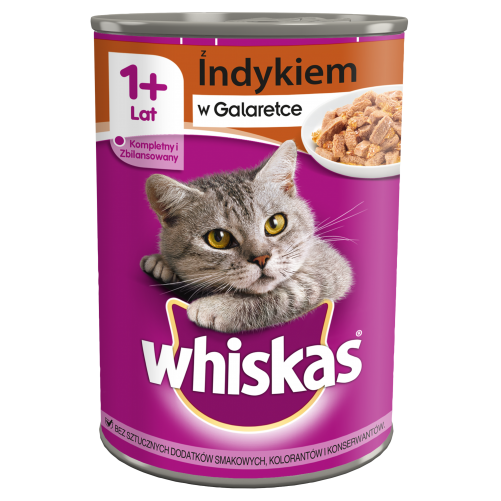 WHISKAS Adult puszka 12x400g - mokra karma dla kotów z indykiem w galaretce