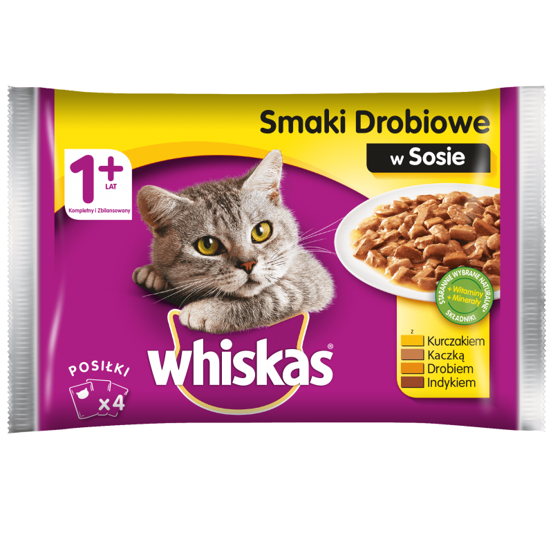 WHISKAS Adult saszetka 4x100g Smaki Drobiowe - mokra karma dla kotów w sosie