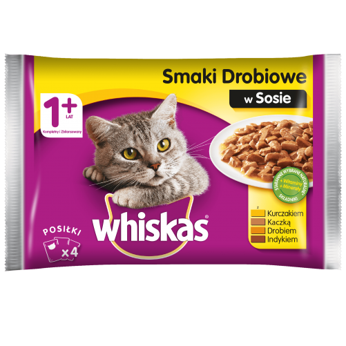 WHISKAS Adult saszetka 4x100g Smaki Drobiowe - mokra karma dla kotów w sosie