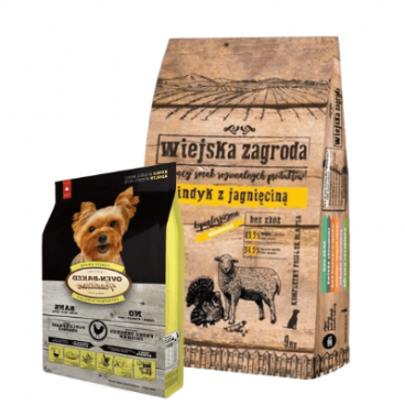 Wiejska Zagroda Indyk z jagnięciną 9kg + OBT Oven Baked Tradition Dog Food Adult Small Breed with Chicken (z kurczakiem) 1kg