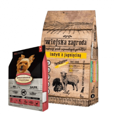 Wiejska Zagroda Indyk z jagnięciną 9kg + OBT Oven Baked Tradition Dog Food Lamb Small Breed 1kg z jagnięciną