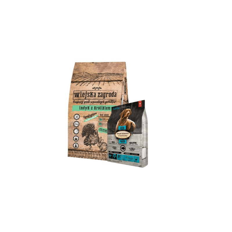 Wiejska Zagroda Indyk z królikiem 9kg + OBT Oven Baked Tradition Dog GRAIN-FREE Food Adult All Breed with Fish (z rybą) 2,27kg