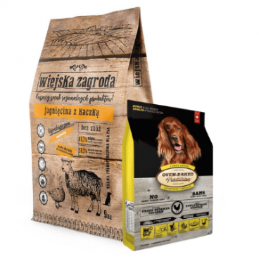 Wiejska Zagroda Jagnięcina z kaczką 9kg  + OBT Oven Baked Tradition Dog Food Adult with Chicken (z kurczakiem) 2,27kg