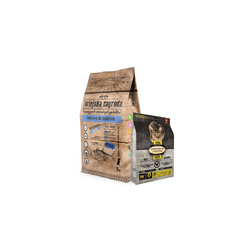 Wiejska Zagroda Tuńczyk i śledź 9kg + OBT Oven Baked Tradition Cat Food Grain free with chicken (z kurczakiem) 1,13kg