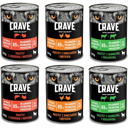 CRAVE puszka MIX Smaków 4x400g +2x400g GRATIS