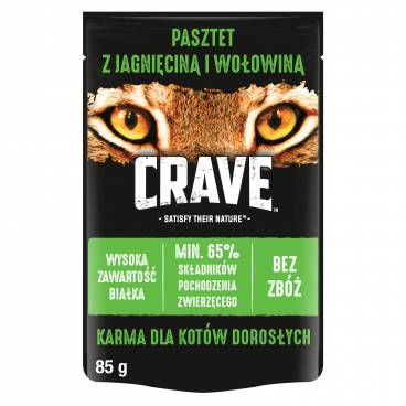 CRAVE saszetka 24x85g - pasztet z jagnięciną i wołowiną (pełnoporcjowa mokra karma bezzbożowa dla dorosłych kotów)