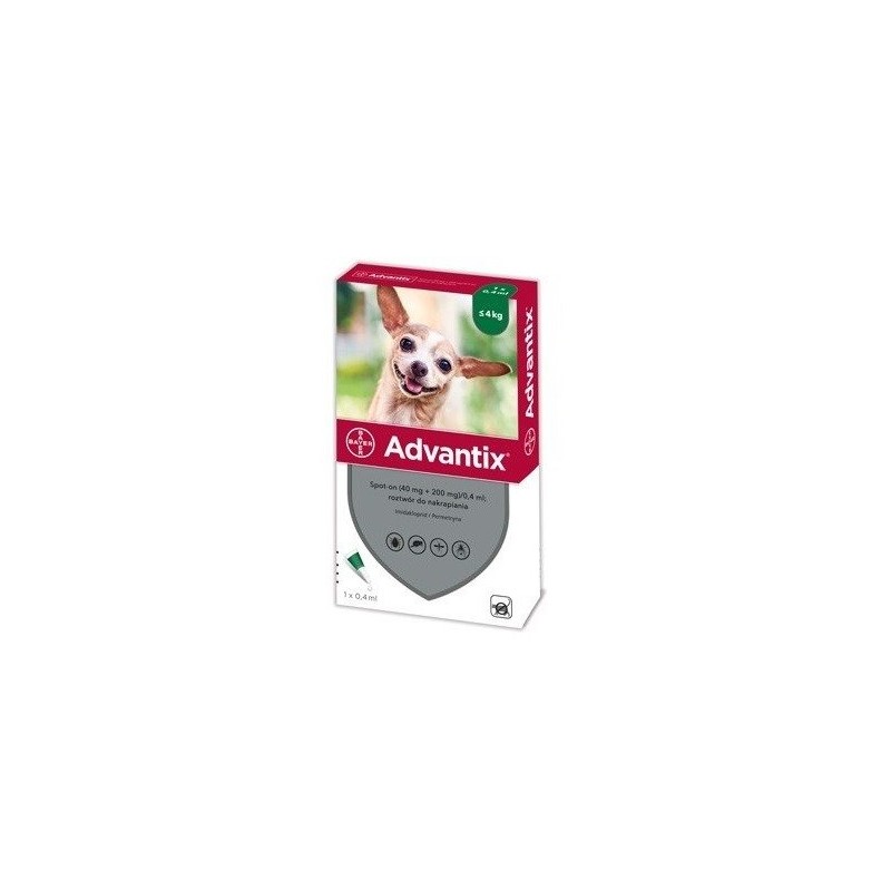 Advantix dla psów do 4kg - 4 pipety x 0,4ml