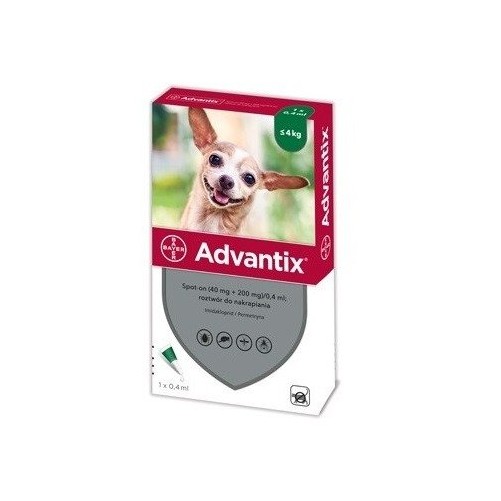 Advantix dla psów do 4kg - 4 pipety x 0,4ml