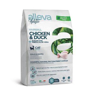 ALLEVA HOLISTIC (HAIRBALL) CHICKEN & DUCK + SUGARCANE FIBER & GINSENG 10 KG