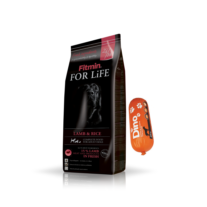 FITMIN For Life Lamb&Rice 3kg + Dino Baton z kurczakiem 0,9kg